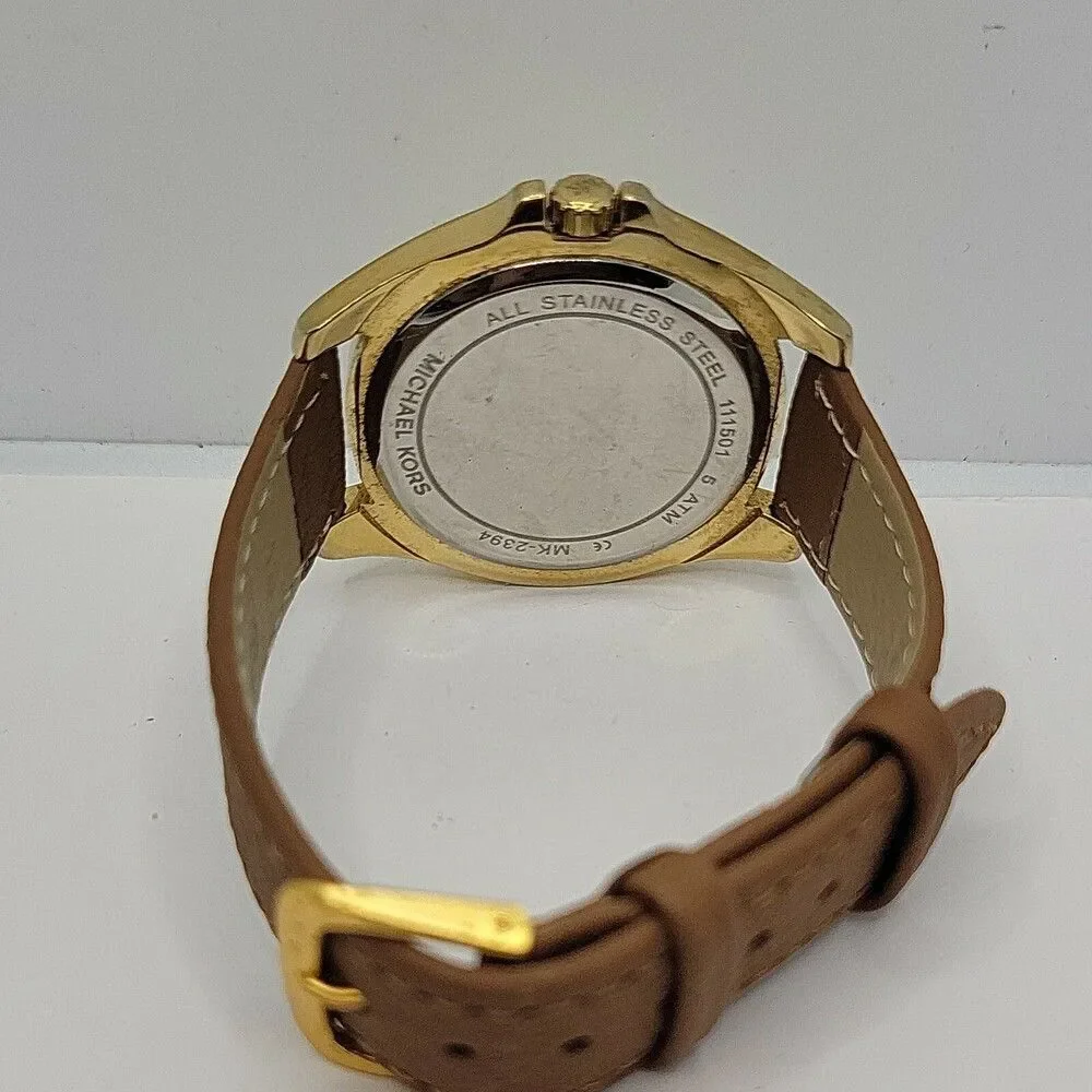 MICHAEL KORS MK2394 Women's Brown Leather Analog Dial Quartz Wrist Watch AM519